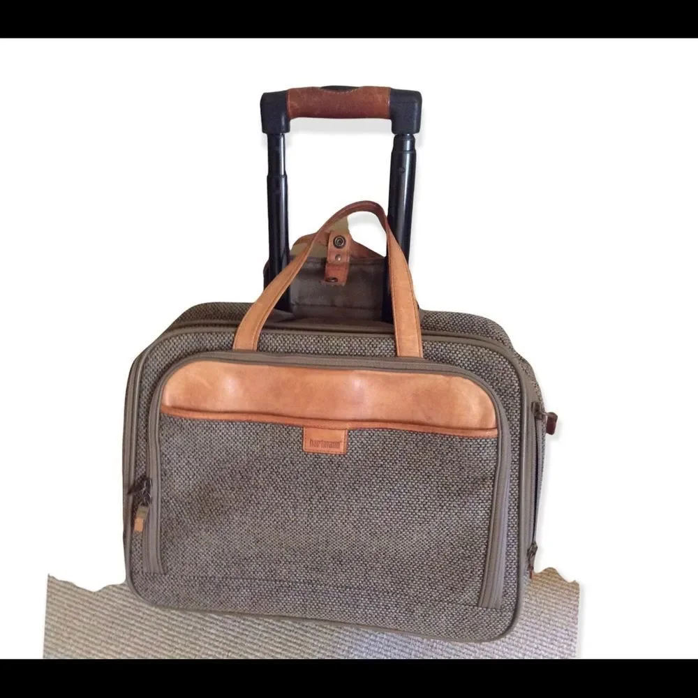 Vintage Hartmann Mobile Office tweed/leather Wheeled Carry On Bag